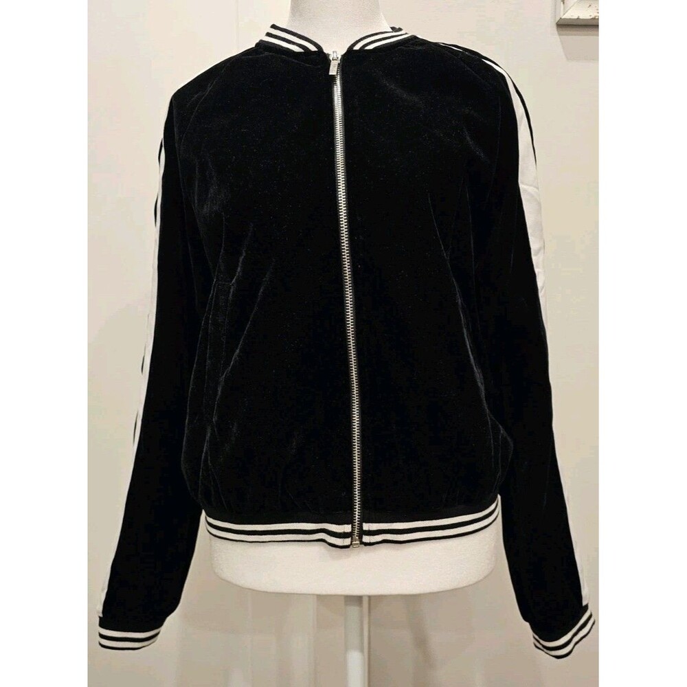 INA Black Velvet Embroidered Zip Up Jacket Sz M Womens